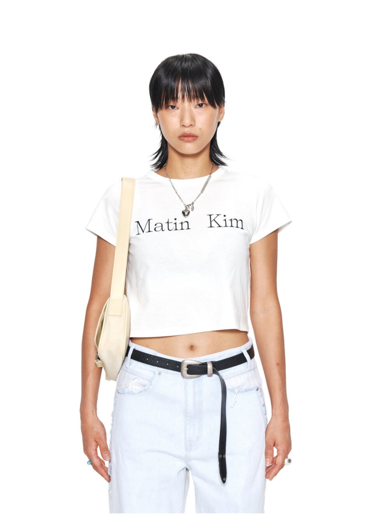Matin Kim Logo Crop Top In White (Preorder)