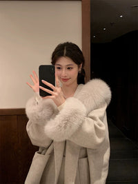 Kelly Designs Fox Fur Wool Oatmeal Coat (Instock)