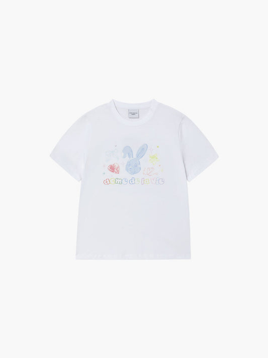 ADLV WOMAN TWINKLE JEWELRY BUNNY SHORT SLEEVE WHITE T-SHIRT(Instock)