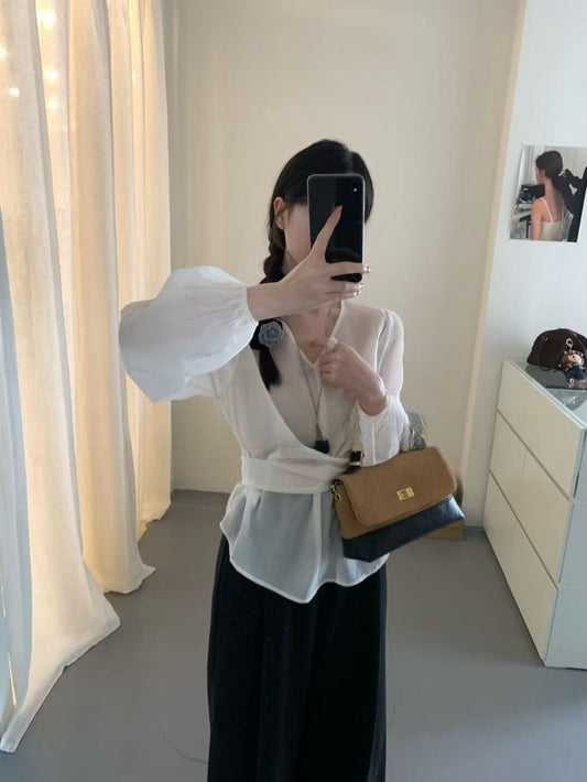 Kelly Designs White/Black Cross Band Blouse (Instock)