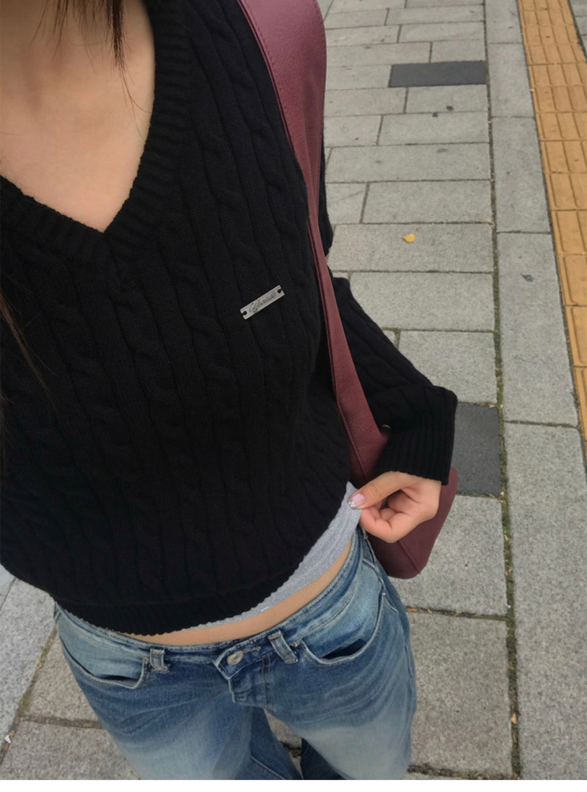 Korean Collection Hayden Cable Knit V-Neck Sweater (Instock)