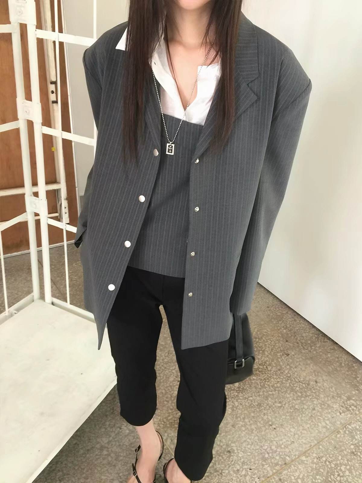 Korean APM Collection Cashmere Blend Pinstripe Blazer - 2 Colors (Instock)