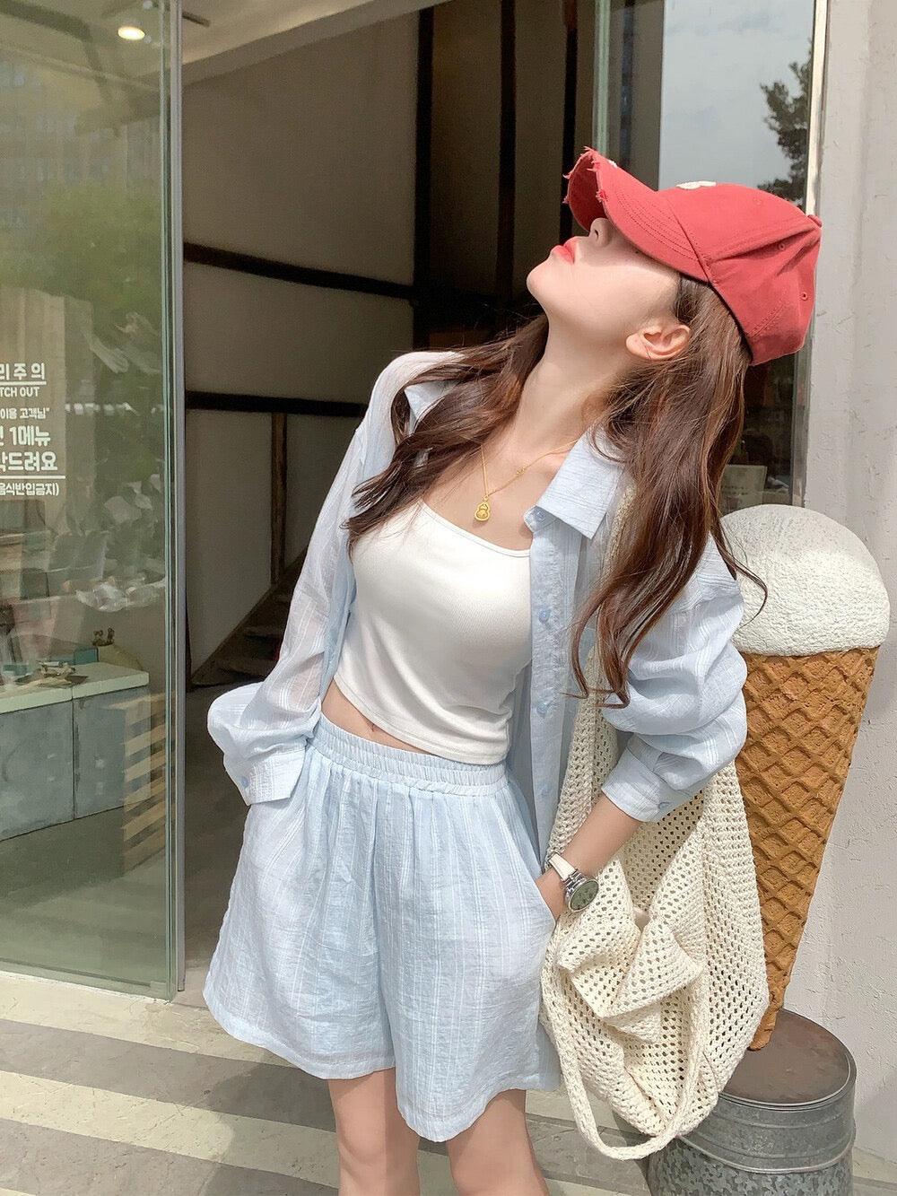 Kelly Designs 3-Piece Casual Blue Set –Jacket,  Cami Top, & Shorts (Instock)