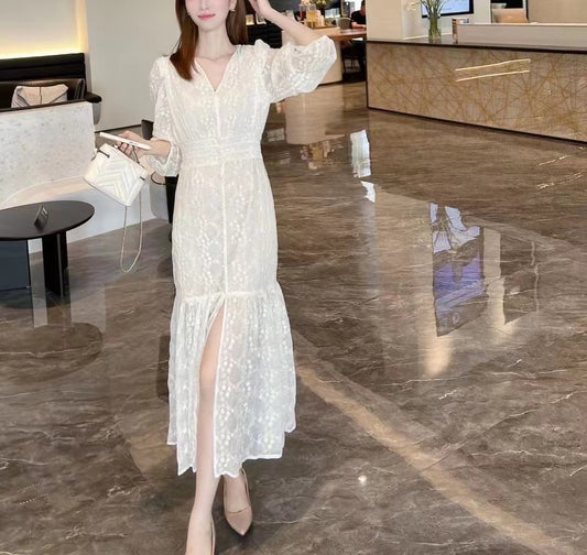 Kelly Designs Beige Lace Long Dress (Instock)