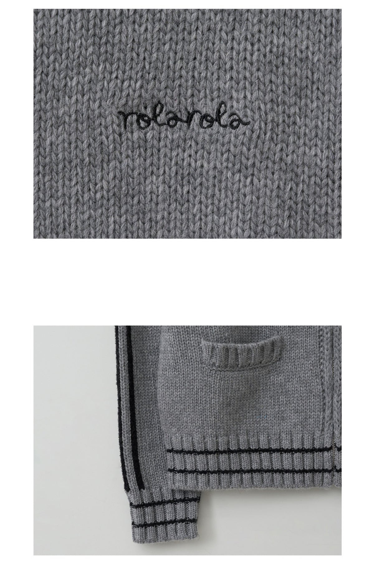 Korean Collection Rolarola Embroidery Wool Blended Knit Zip-Up Gray (Instock)