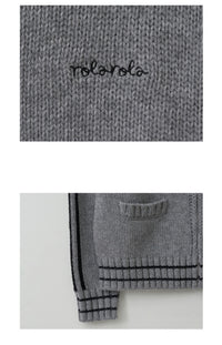 Korean Collection Rolarola Embroidery Wool Blended Knit Zip-Up Gray (Instock)