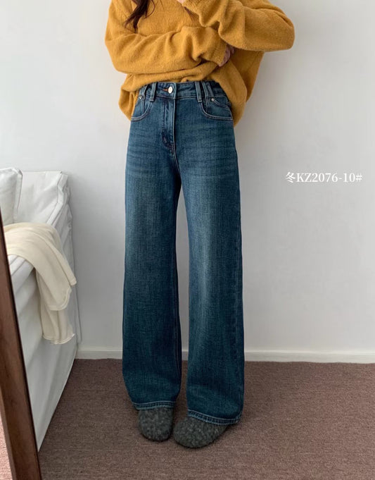 Kelly Designs Fleece-Lined Denim Navy Pants(Instock)