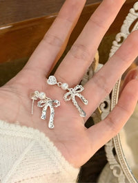 Kelly Designs Sterling Silver Lace Bow Pearl Dangle Earrings (Instock)