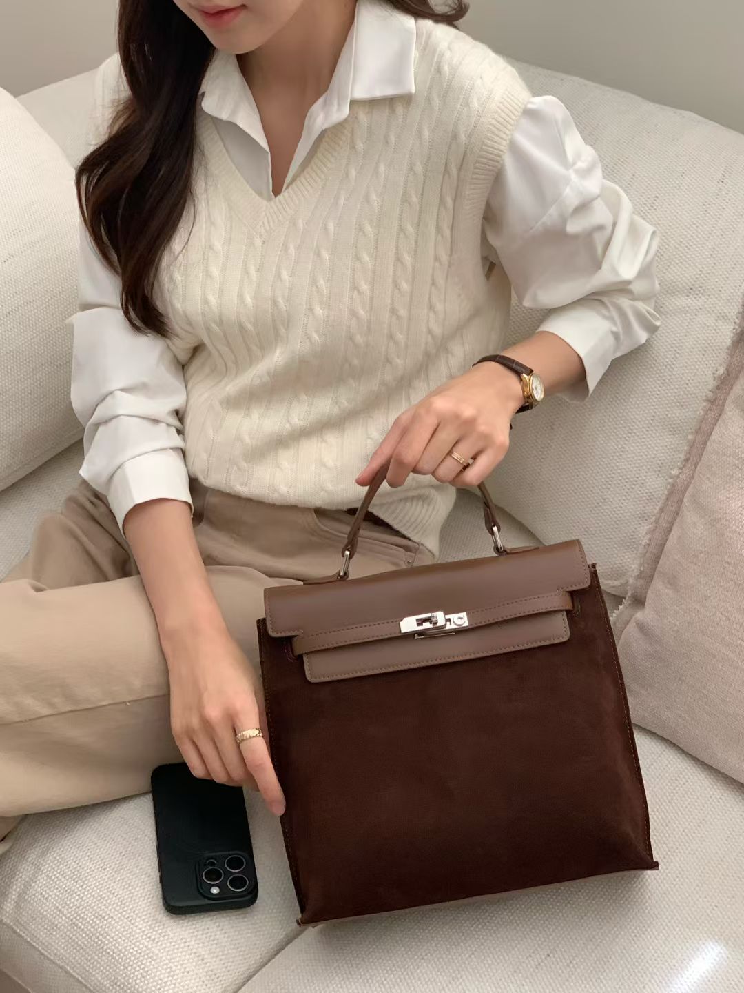 Korean APM Collection Three Ways Shearling Cow Leather Bag (Instock)