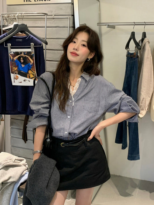 Kelly Designs Lace Layer Navy Blouse (Instock)