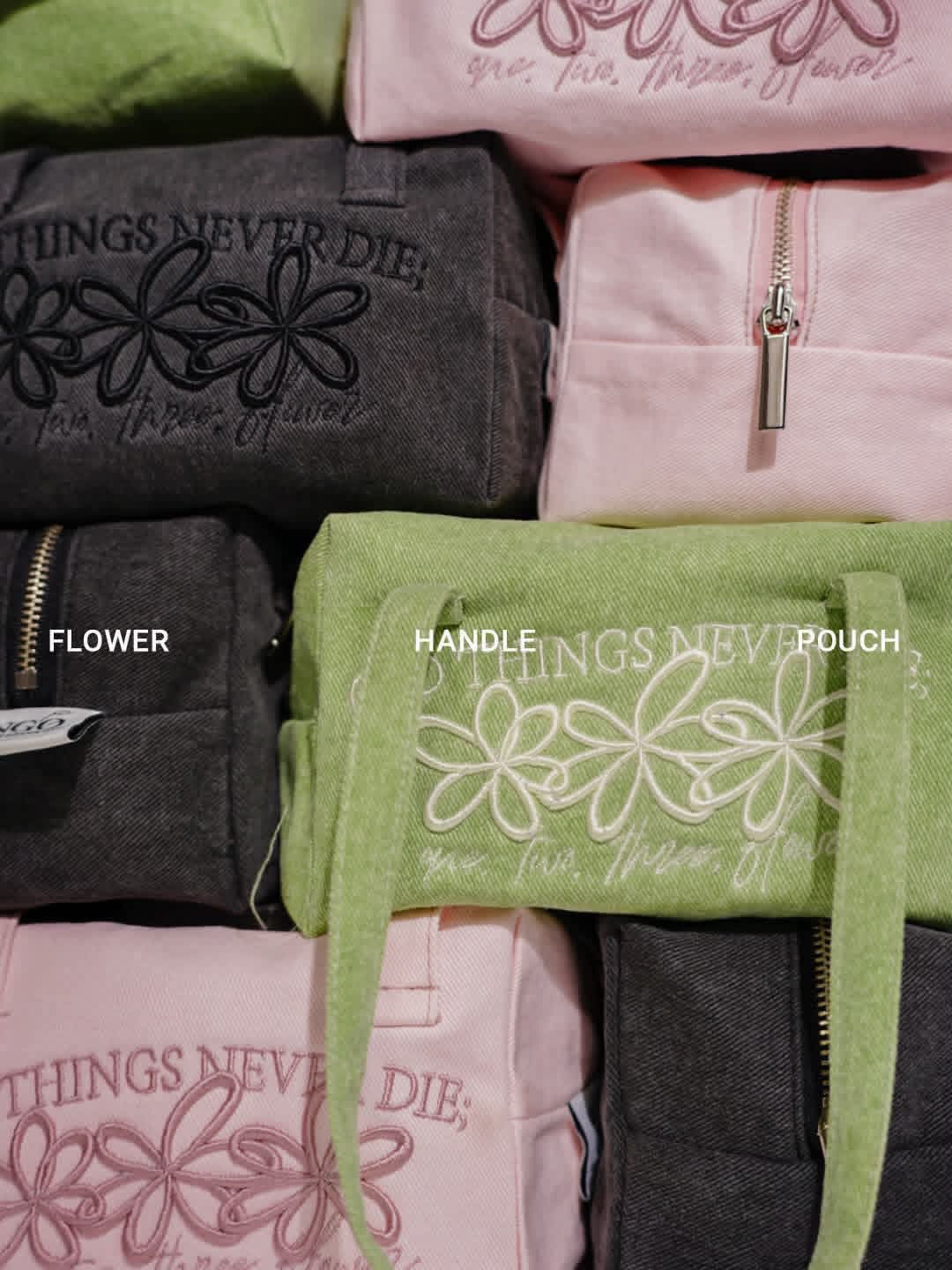 Korean Collection ONGO Flower Handle Pouch Bag - 3 Colors (Preorder)