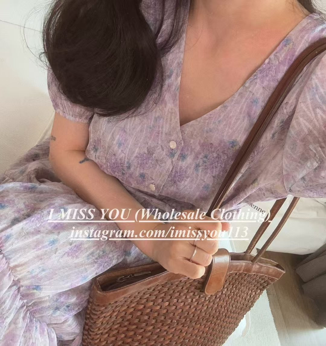 Korean APM Collection I Miss You Purple Flower Dress (Instock)