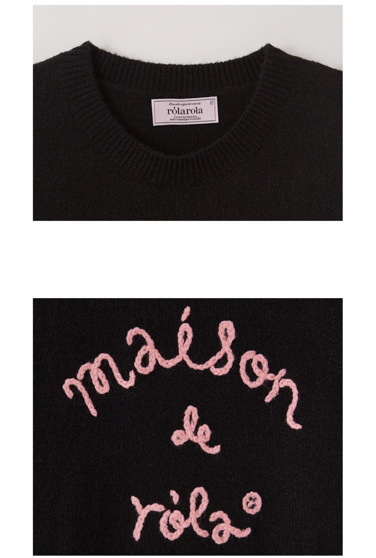 Korean Collection Rolarola MAISON DE ROLA EMBROIDERY KNIT BLACK (Instock)