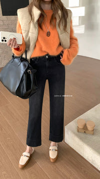Kelly Designs Fleece-Lined Straight Denim Black Pants(Instock)
