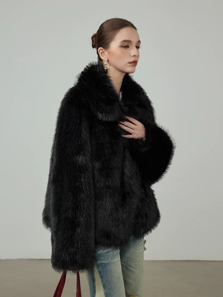 Kelly Designs Fox Fur Black Jacket- 2Ways with High Neck/Round Neck (Instock)