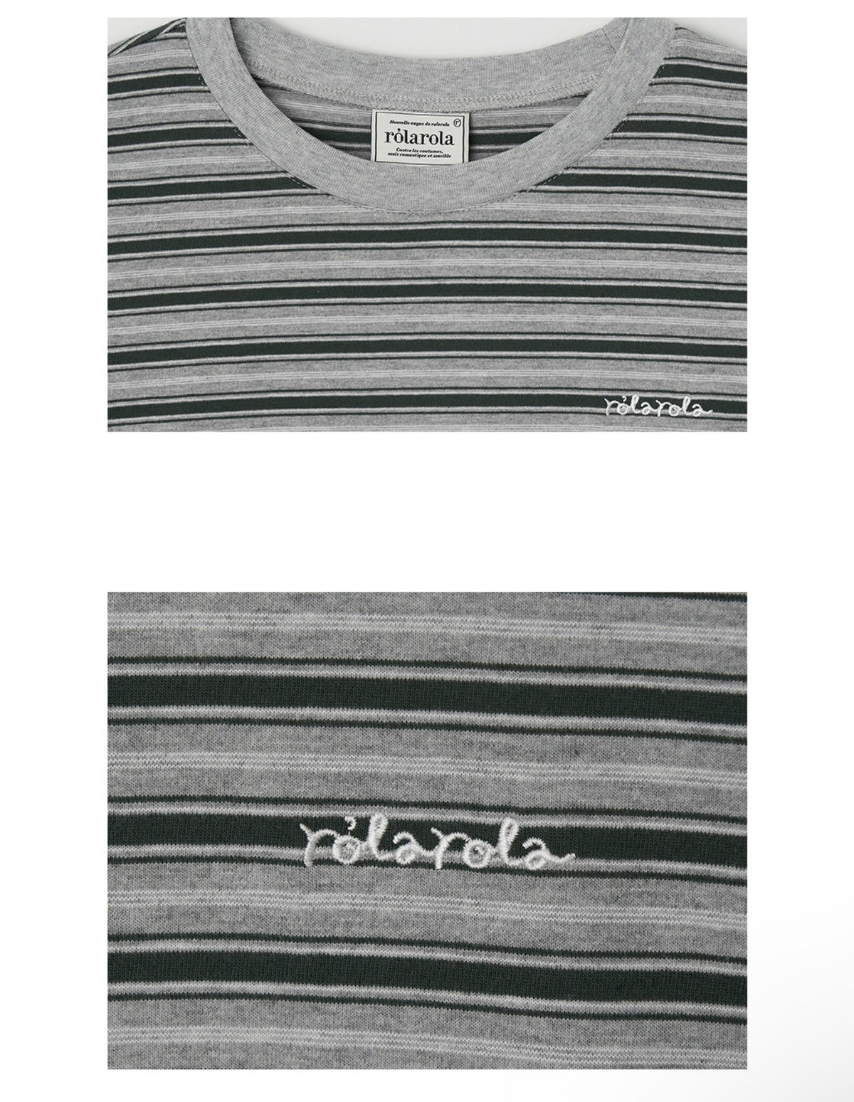 Rolarola Stripe Long Sleeve T-Shirt – Gray & Green (Instock)