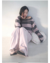 Ason SORI OFF STRIPE KNIT / PINK (Instock)