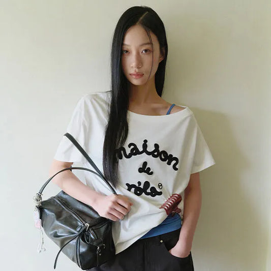 Rolarola Embroidery Off Shoulder Tshirt Off White (Instock)