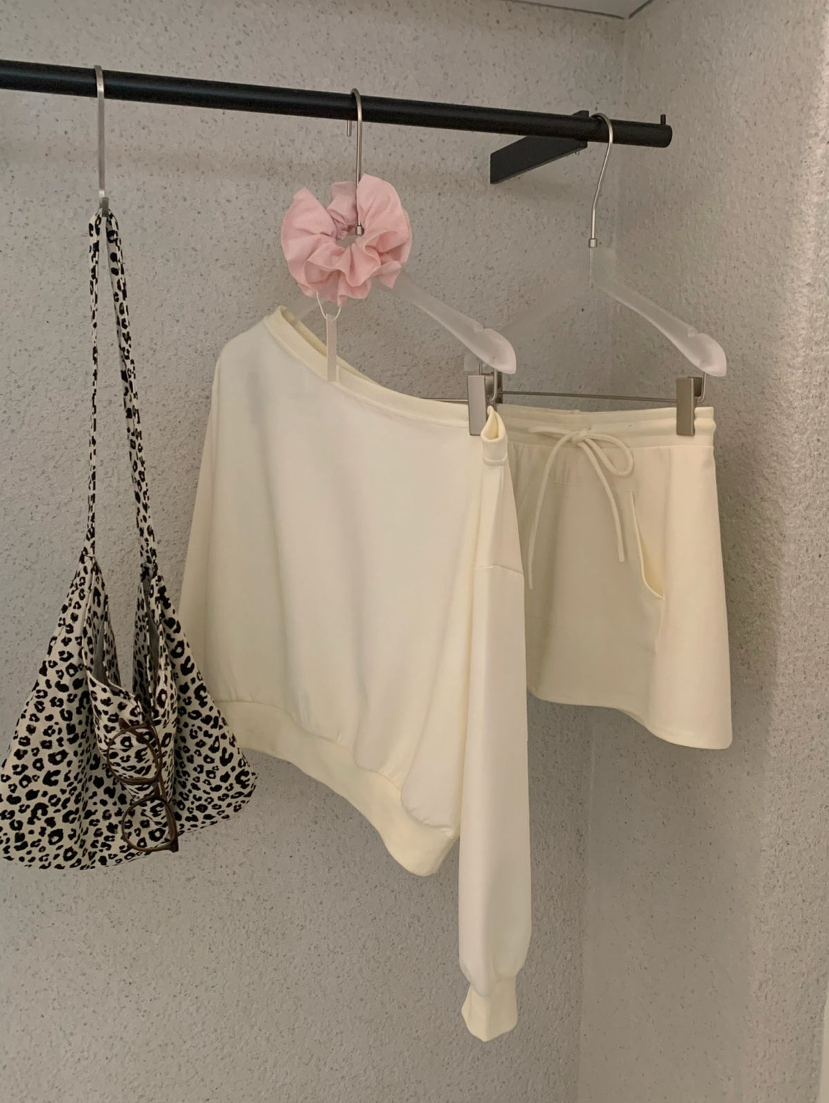 Kelly Designs Off-Shoulder Sweatshirt & Shorts Set - Purple/Beige (Instock)