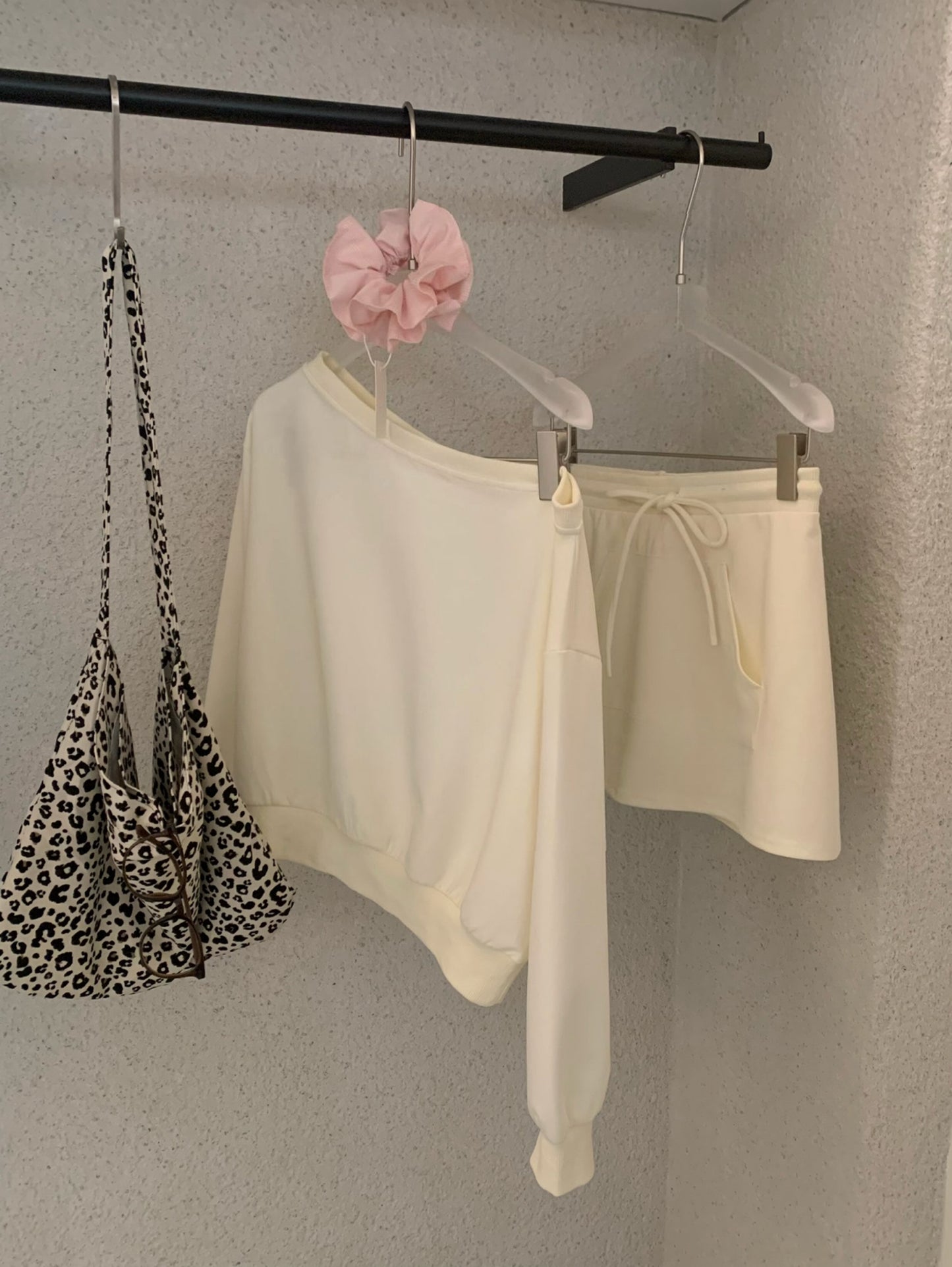 Kelly Designs Off-Shoulder Sweatshirt & Shorts Set - Purple/Beige (Instock)