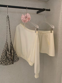 Kelly Designs Off-Shoulder Sweatshirt & Shorts Set - Purple/Beige (Instock)