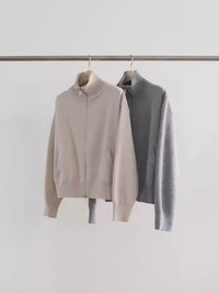 Korean APM Collection Ounce Wool Blend Zip-Up Knit Jacket – Grey (Preorder 3-4weeks)