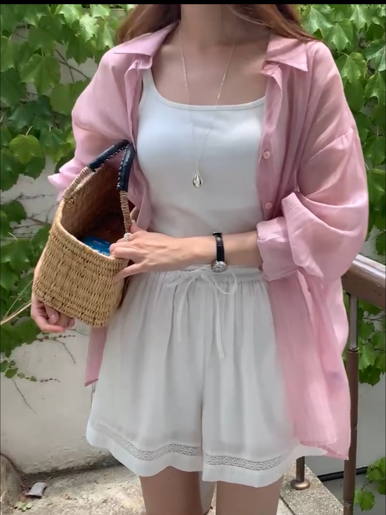 Korean APM Collection Stripe Pink Blouse & Shorts (Instock)