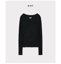 Korean Soft U-Neck Contrast Stitch Long Sleeve Top – 7 Colors (Instock)