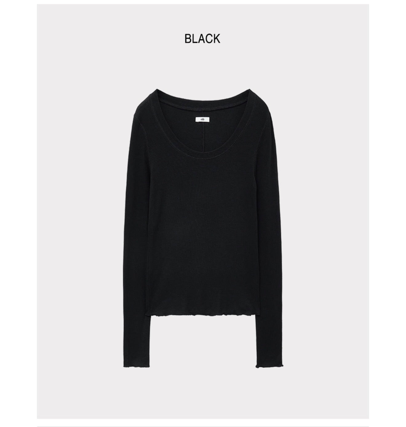 Korean Soft U-Neck Contrast Stitch Long Sleeve Top – 7 Colors (Instock)