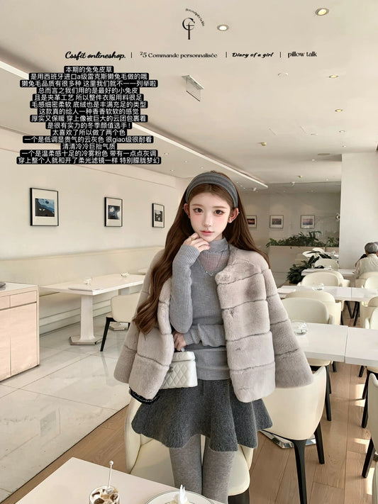 Kelly Designs Imported Rex Rabbit Fur Jacket – Grey | New Year Rabbit (Instock)