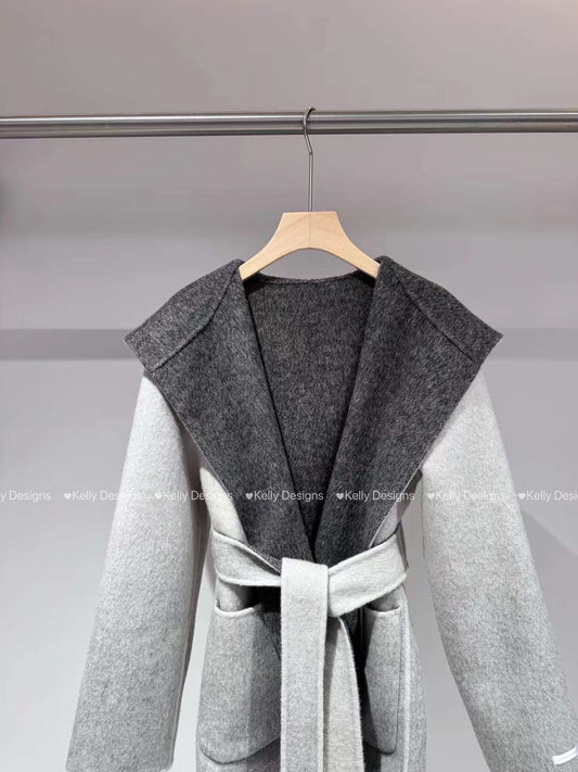 Kelly Designs Two Face Wearing - Gradient Hoodie Wool&Cashmere Coat (Instock)