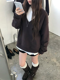 Korean APM Collection Relaxed Deep V-Neck Sweatshirt (Instock)