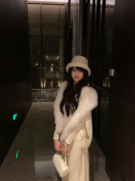 Kelly Designs Classic Fox Fur White Cardigan (Instock)