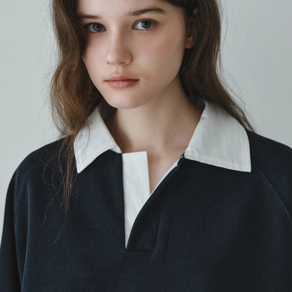 Korean Collection Serene Collar Sweatshirt – Navy (Instock)