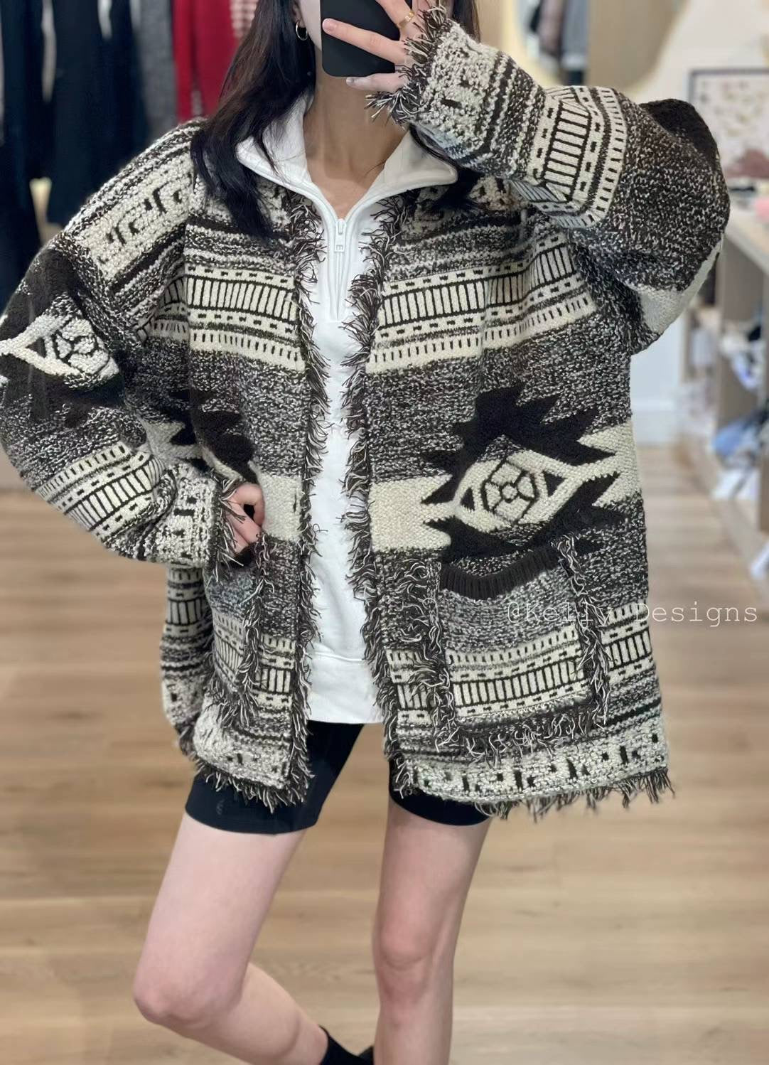 Korean APM Collection Mix Black Mid Length Cardigan (Instock)