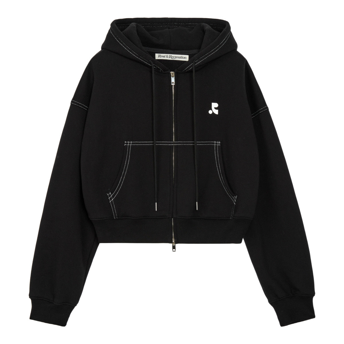 Rest&Recreation RR STITCH CROPPED HOOD ZIP-UP - BLACK(Instock)