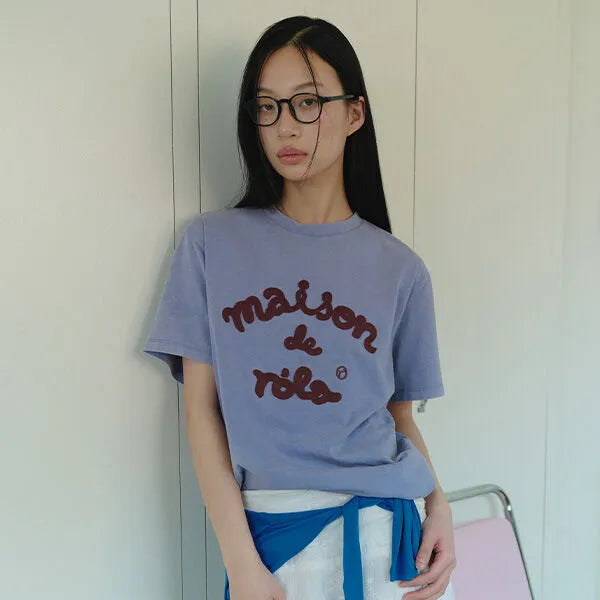 Rolarola MAISON DE ROLA EMBROIDERY PIGMENT LOOSE FIT T-SHIRT BLUE (Instock)