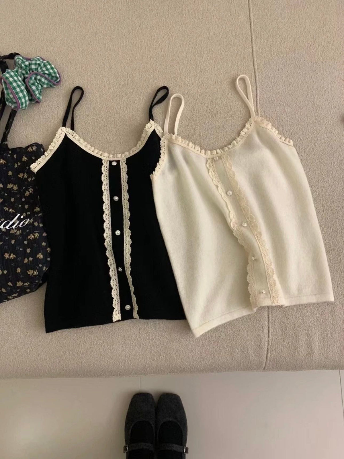 Kelly Designs Wool Lace Trim Button Cami Top (Instock)