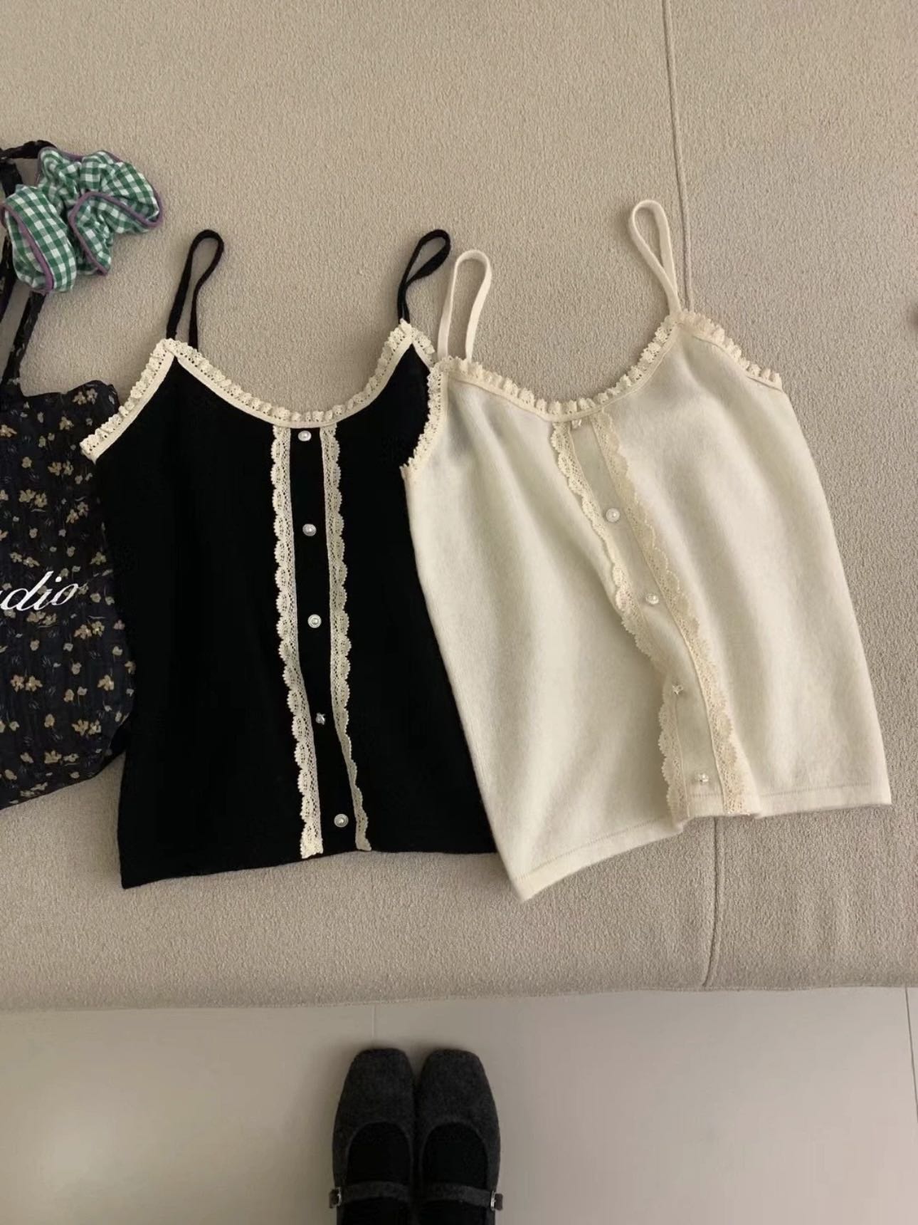 Kelly Designs Wool Lace Trim Button Cami Top (Instock)