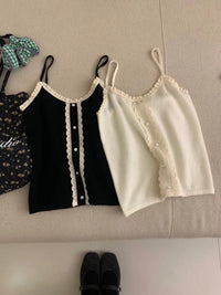 Kelly Designs Wool Lace Trim Button Cami Top (Instock)