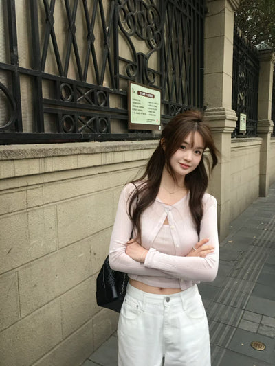 Korean Apm Collection Vegetable Rone Cardigan + Rone Sleeveless Top Set (Instock)