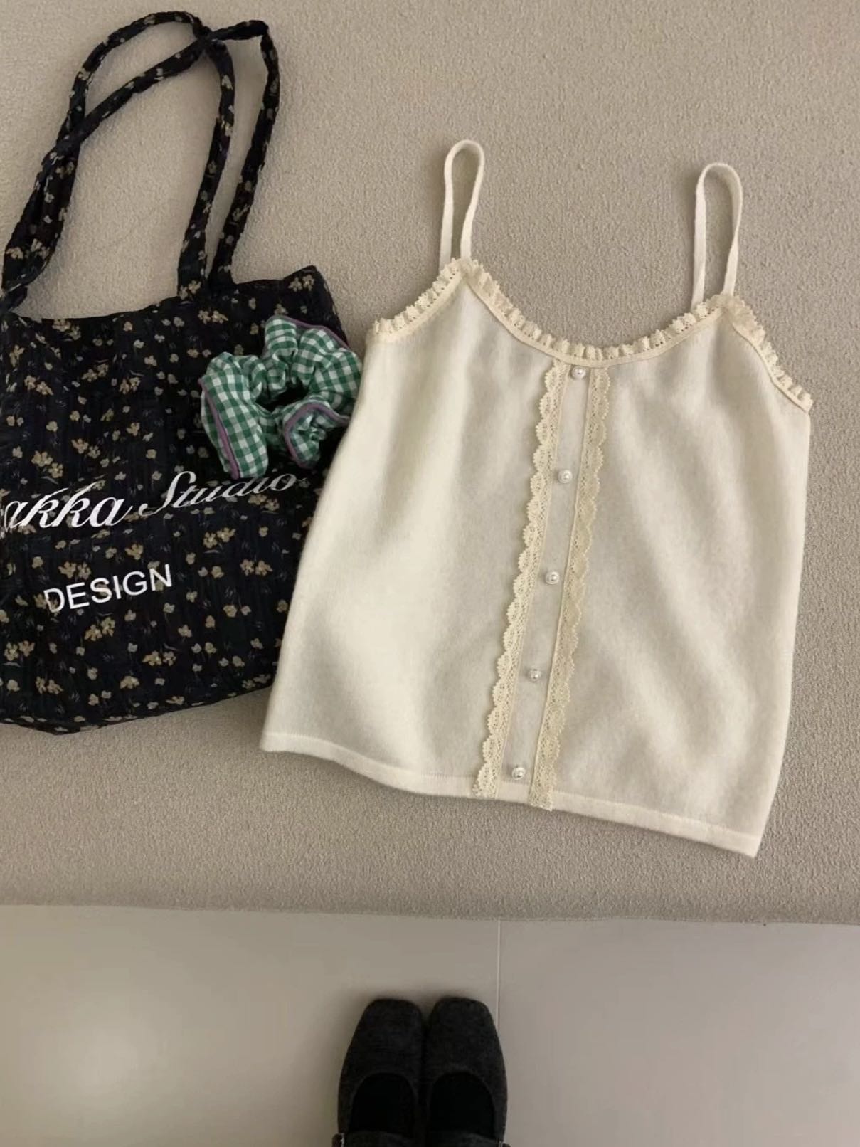 Kelly Designs Wool Lace Trim Button Cami Top (Instock)