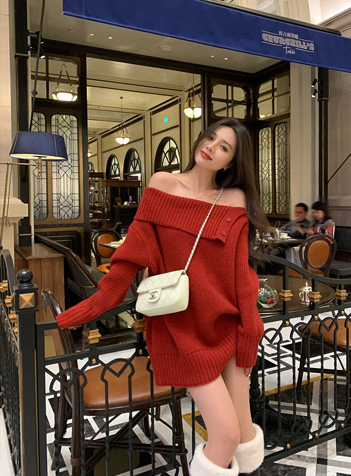 Kelly Designs Christmas Red Off-Shoulder Ops (Instock)