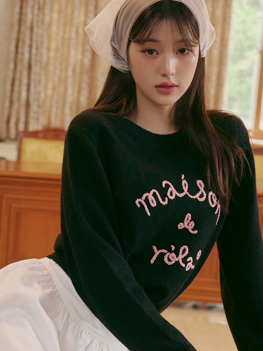 Korean Collection Rolarola MAISON DE ROLA EMBROIDERY KNIT BLACK (Instock)