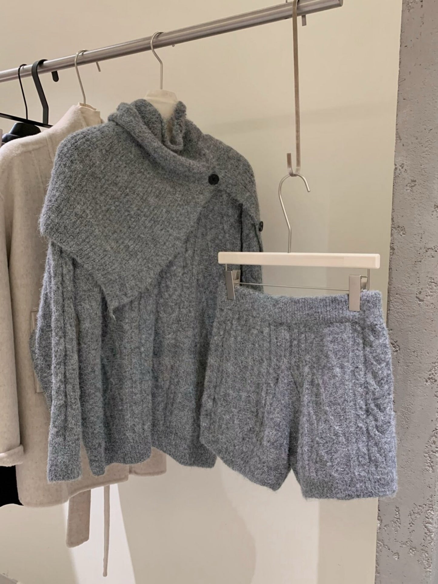 Kelly Designs Vintage Chic Cable Knit Sweater & Shorts Set with Scarf – 3-Piece Set (Instock)