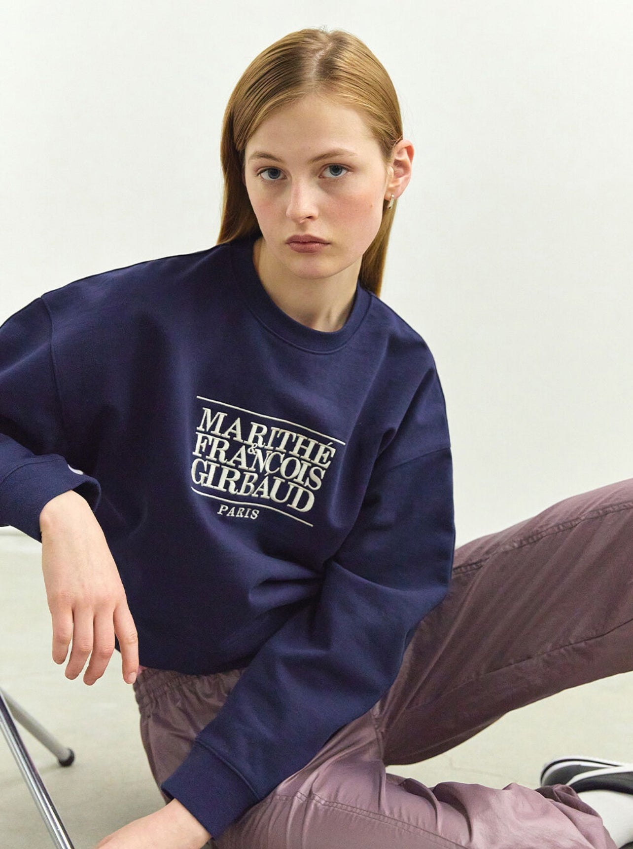 Marithe Classic Logo Crop Sweatshirt Navy (Instock)