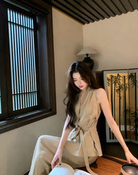 Kelly Designs 2-Piece Casual Khaki Set –Top, & Long Pants (Instock)