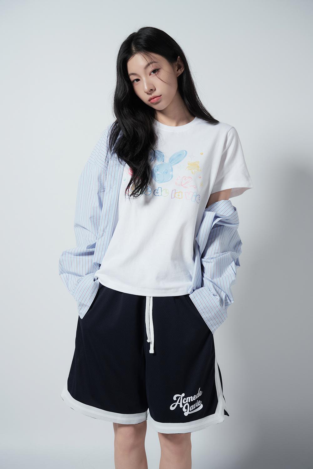 ADLV WOMAN TWINKLE JEWELRY BUNNY SHORT SLEEVE WHITE T-SHIRT(Instock)