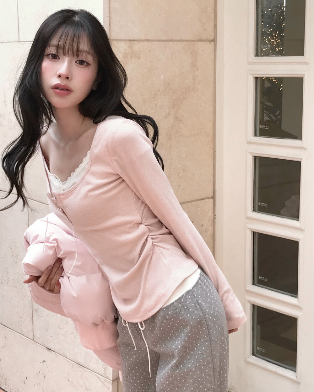 Korean Beauté Ribbon Shirring Top - Pink (Instock)