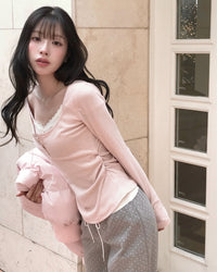 Korean Beauté Ribbon Shirring Top - Pink (Instock)